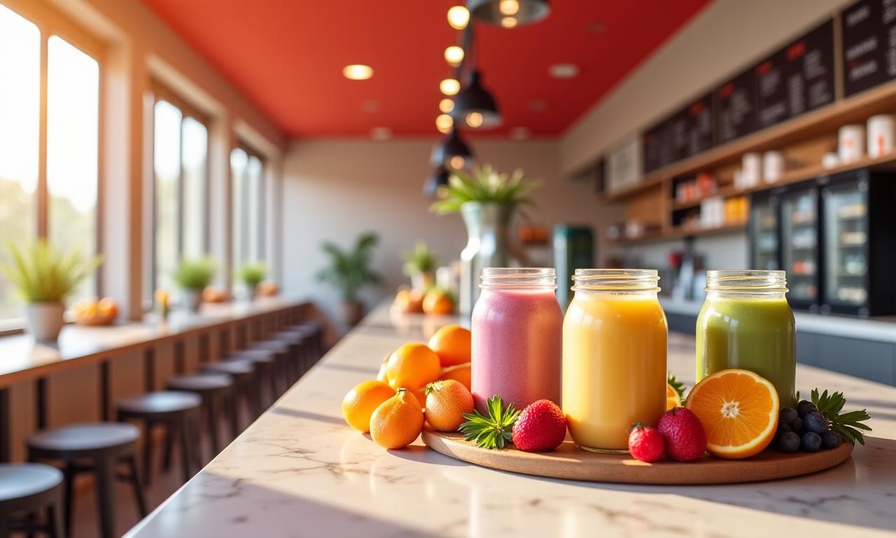 Bar y cafetería que ofrece batidos de proteínas y snacks saludables.